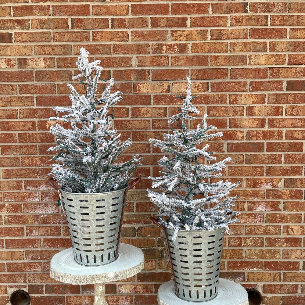 Nearly Natural Snowy Pine Tree with Tin Bucket